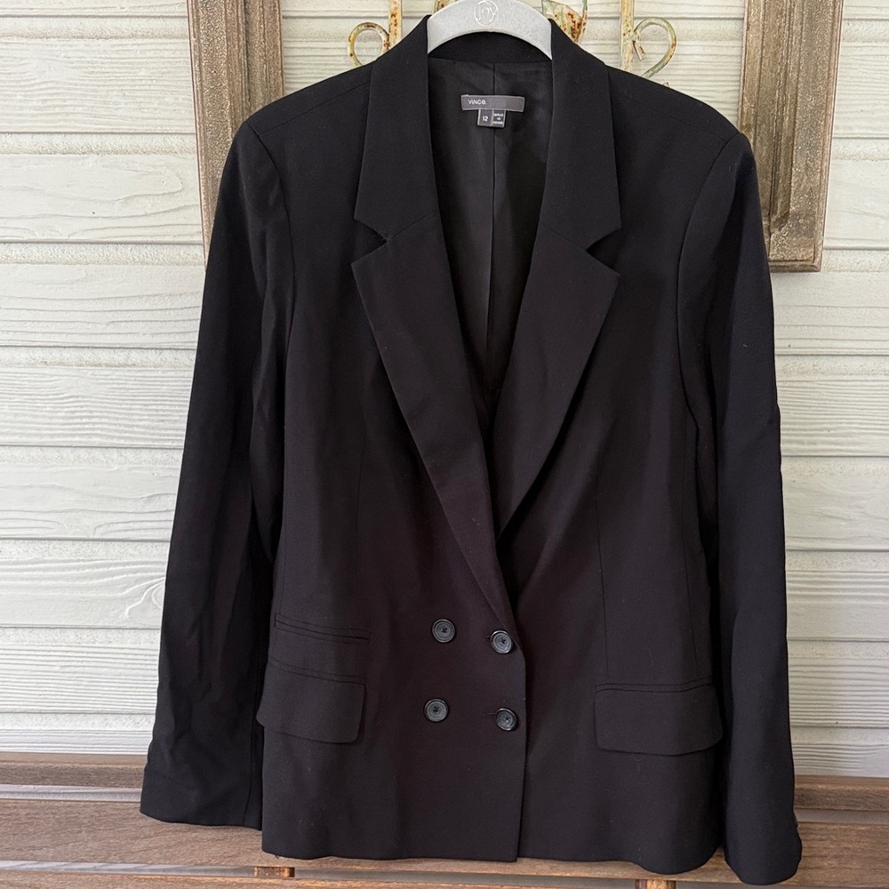 Vince Classic Black Double Breasted Wool Blend Blazer Size 12